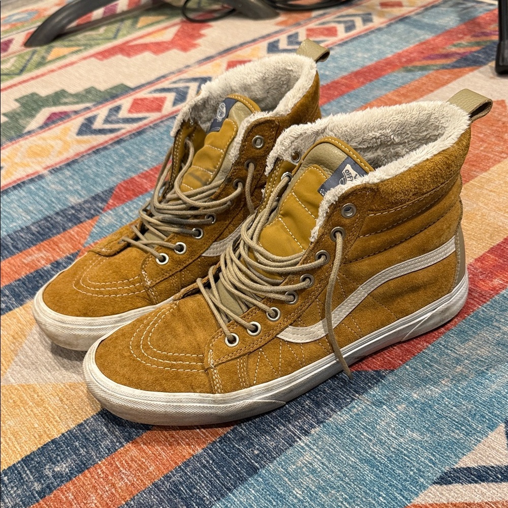 Vans High-Top Suede Sneakers in Mustard with White Stripe